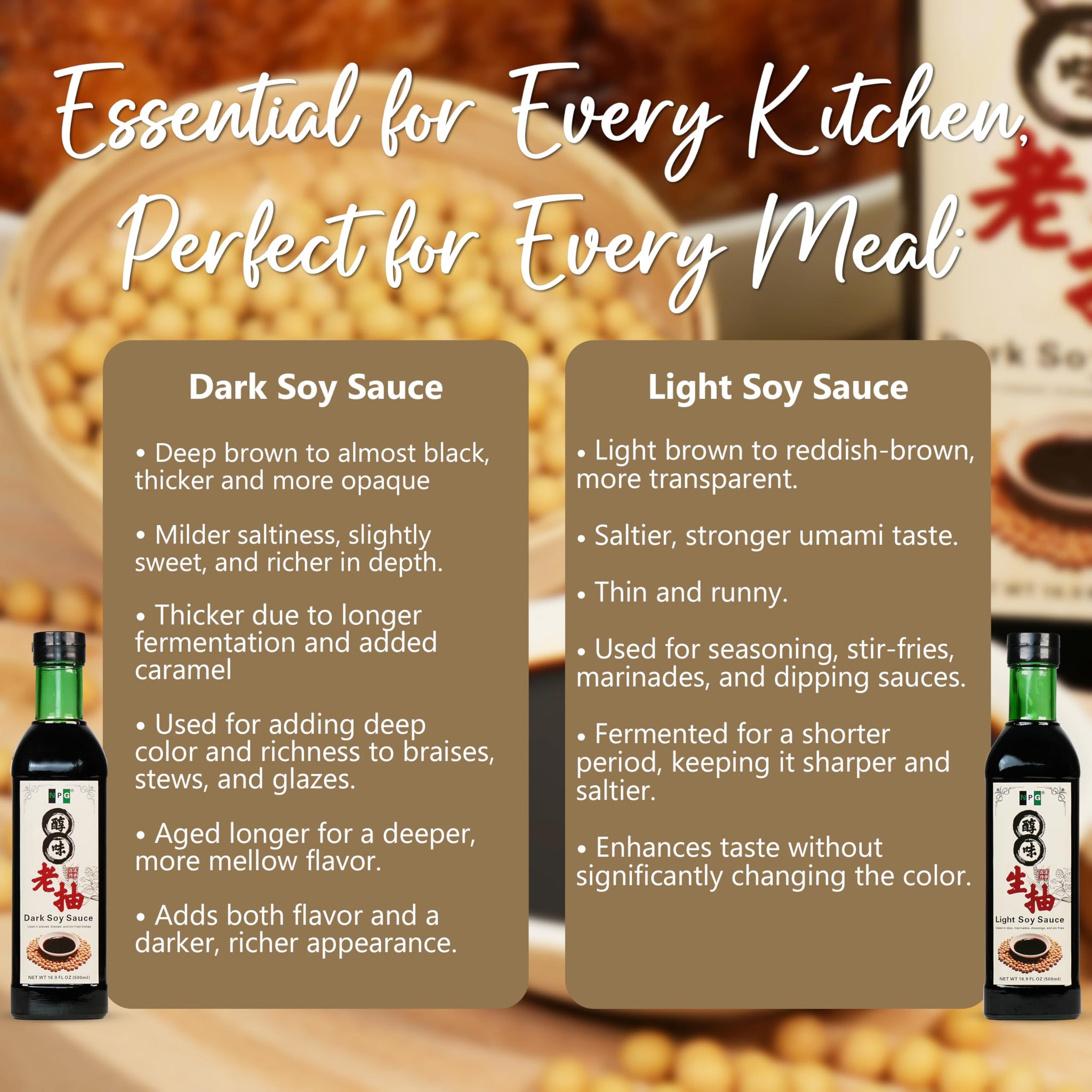NPG Light & Dark Soy Sauce Set 16.9 fl oz (Pack of 2), Vegan, Non-GMO