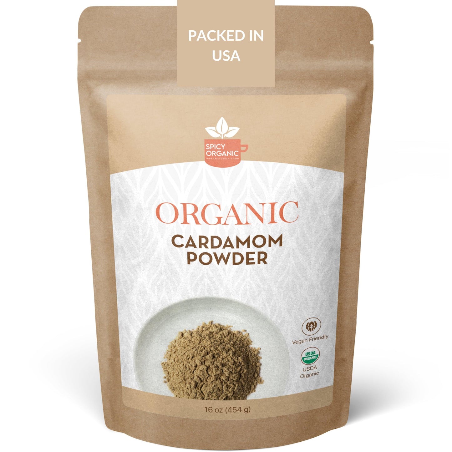 SPICY ORGANIC Ground Cardamom, 16 oz. - Fresh Cardamom Powder - Also Known as Elaichi, Cardamon - USDA Certified Organic, Gluten-Free, Non-GMO