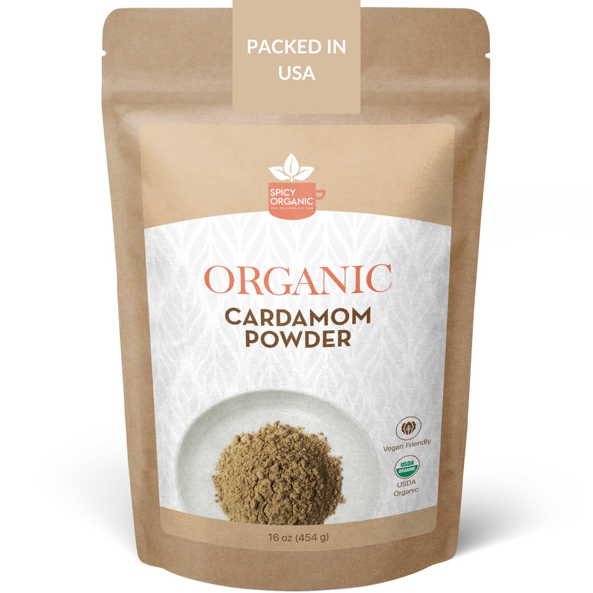 SPICY ORGANIC Ground Cardamom, 16 oz. - Fresh Cardamom Powder - Also Known as Elaichi, Cardamon - USDA Certified Organic, Gluten-Free, Non-GMO