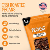 Oh! Nuts Pecans Dry Roasted Unsalted - Kosher, Oil-Free, All Natural Pecans - For Baking, Snacks, Salad, Dressing - Packed in 1 LB Resealable Bulk Bag