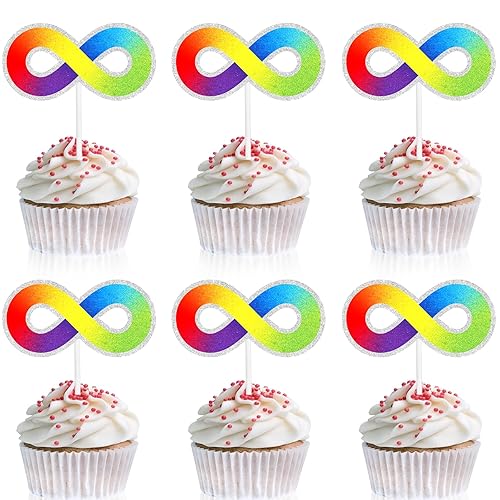 Autism Cupcake Toppers Happy Birthday Neurodiversity 18 Piece Birthday Party Autism Spectrum Awareness Decorations, Colorful Asperger's Themed Party