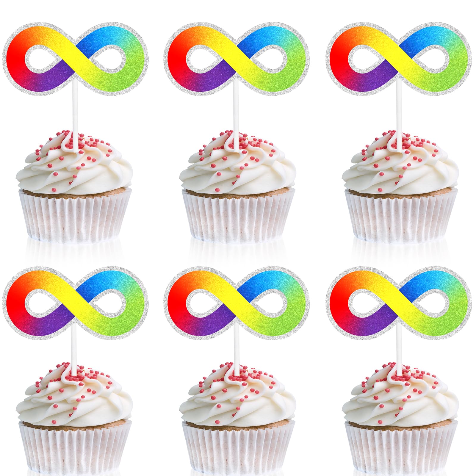 Autism Cupcake Toppers Happy Birthday Neurodiversity 18 Piece Birthday Party Autism Spectrum Awareness Decorations, Colorful Asperger's Themed Party