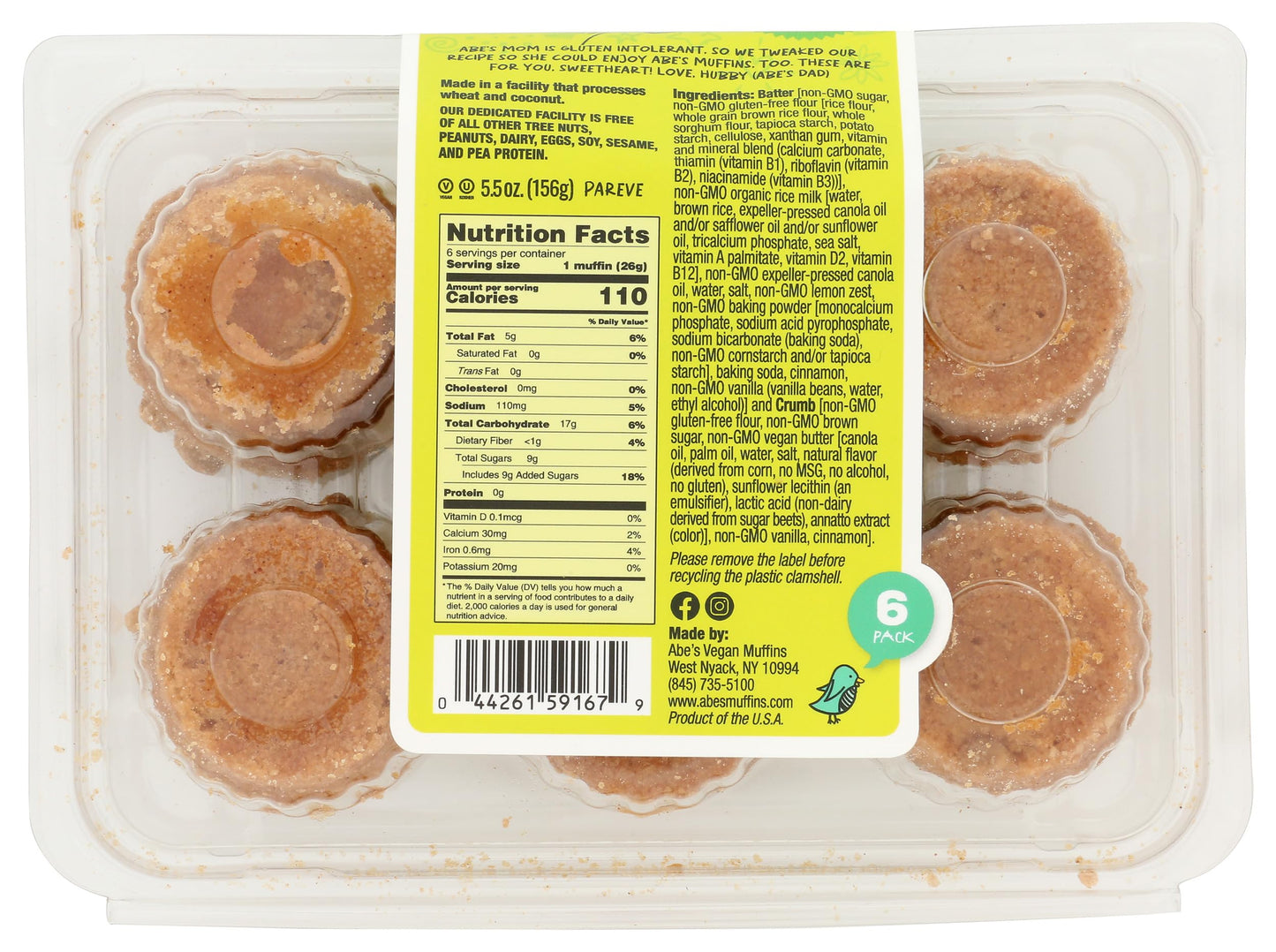 Abe's Coffee Cake Muffin 6 Count, 5.5 OZ