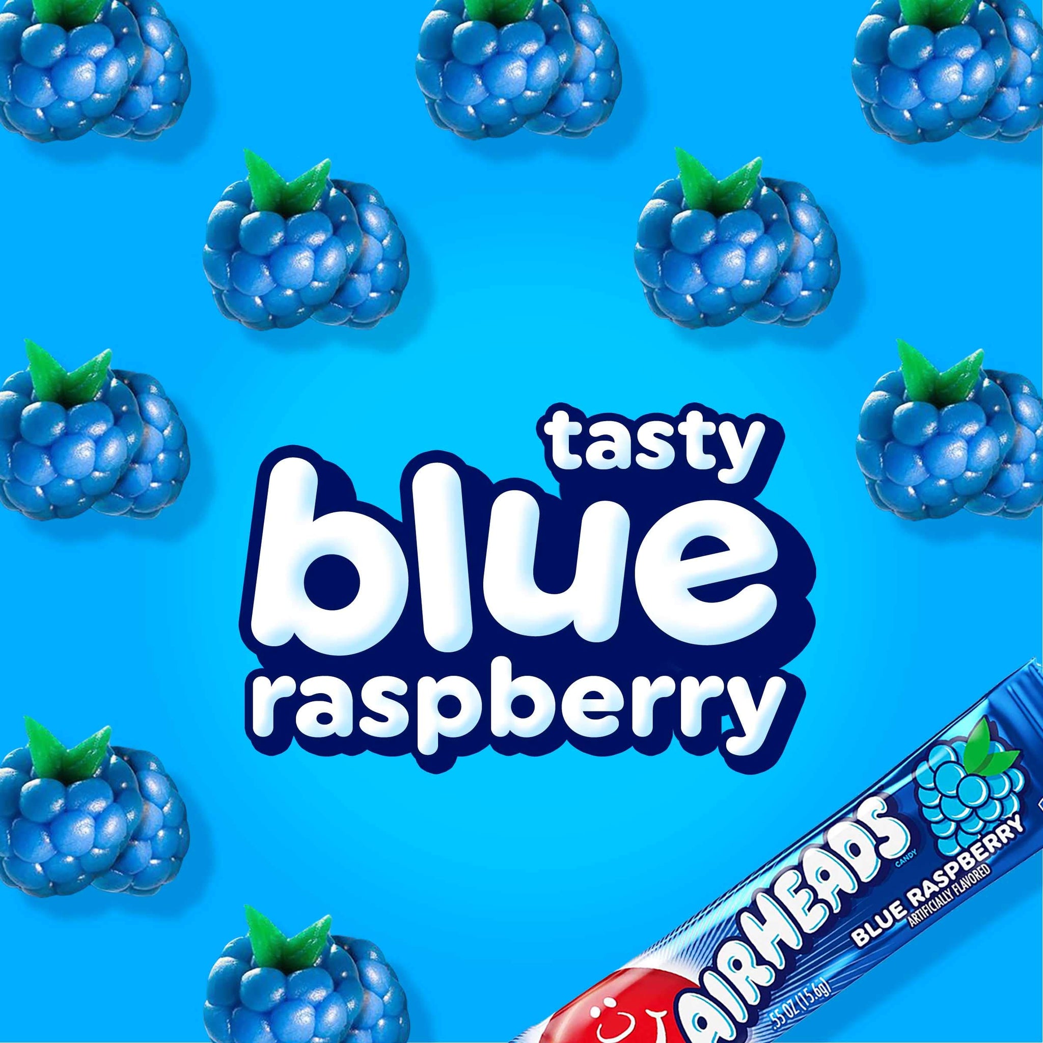 Airheads Full-Size Candy Bars, Taffy Candy Pack, Individually Wrapped Bulk Candy, Blue Raspberry Flavor Artificially Flavored, 36 Count Box