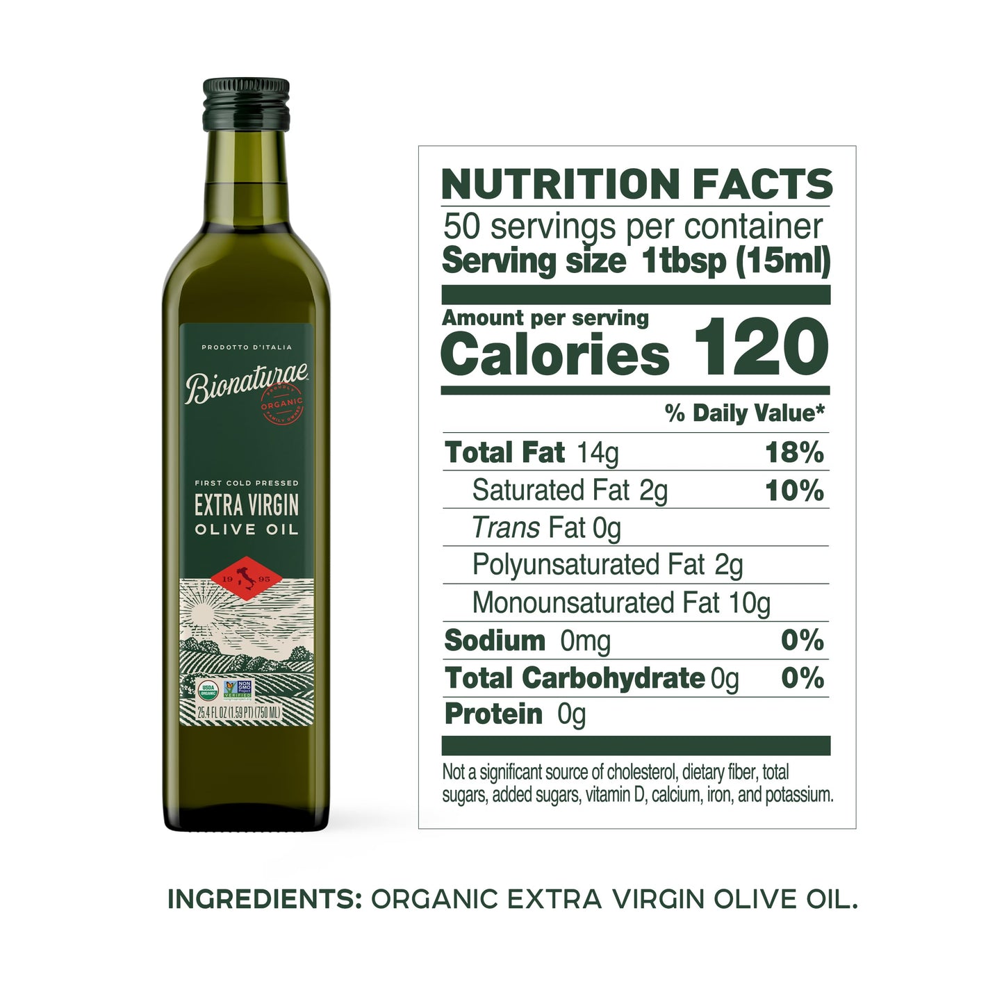 Bionaturae Extra Virgin Olive Oil - Organic Olive Oil, Non-GMO, USDA Certified Organic, Recyclable Glass, 100% Authentic Italian Olive Oil, Made in