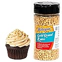 Bakerpan Quins Sprinkles for Cake Decorating - 4 Ounces - Gold Edible Confetti Sprinkles for Cupcakes, Ice Cream, Cookies, Cakes (Made in USA)