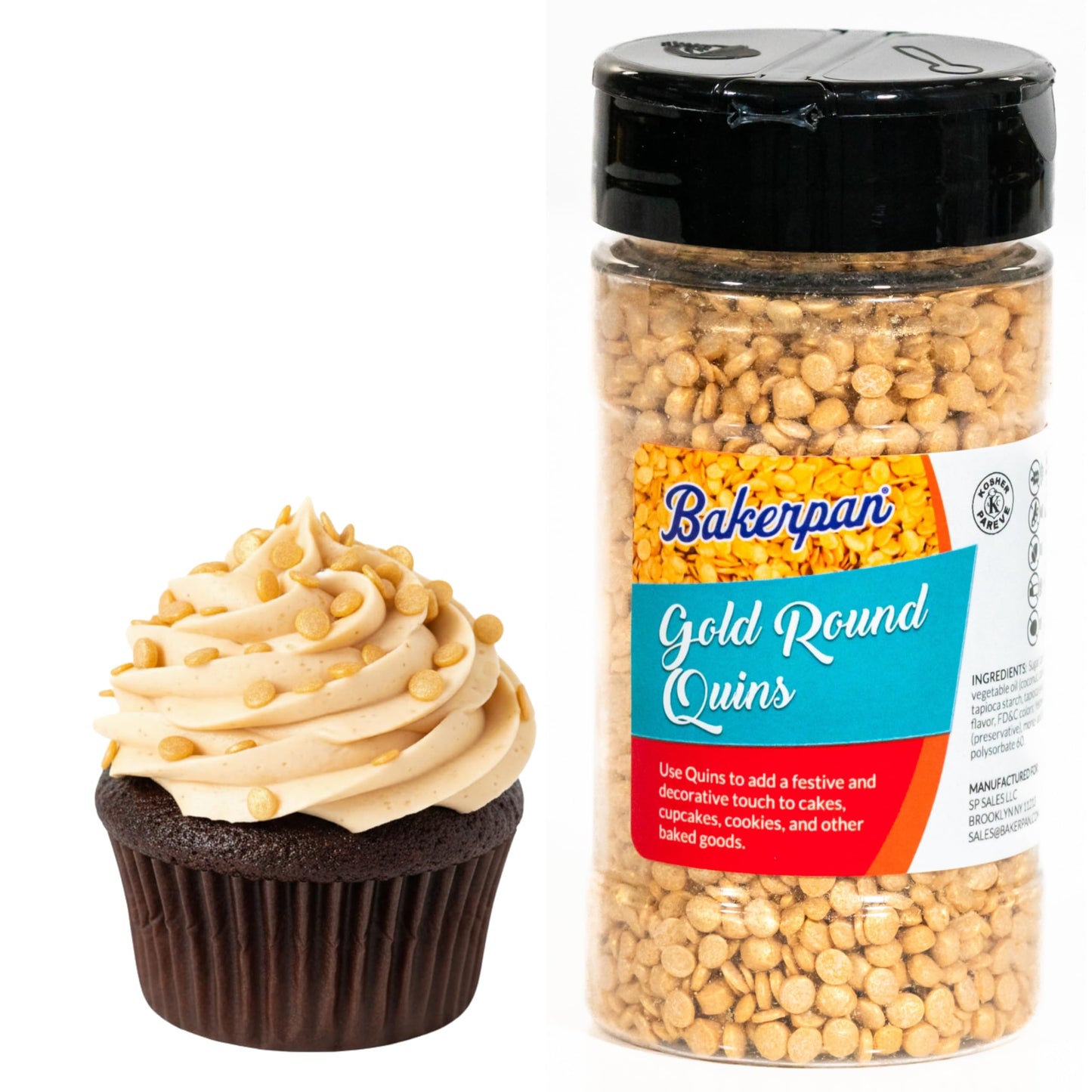 Bakerpan Quins Sprinkles for Cake Decorating - 4 Ounces - Gold Edible Confetti Sprinkles for Cupcakes, Ice Cream, Cookies, Cakes (Made in USA)