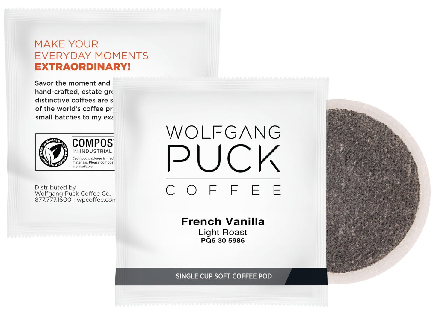 Wolfgang Puck Coffee, French Vanilla Coffee, 9.5 Gram Pods, 18 Count (WGP016443)