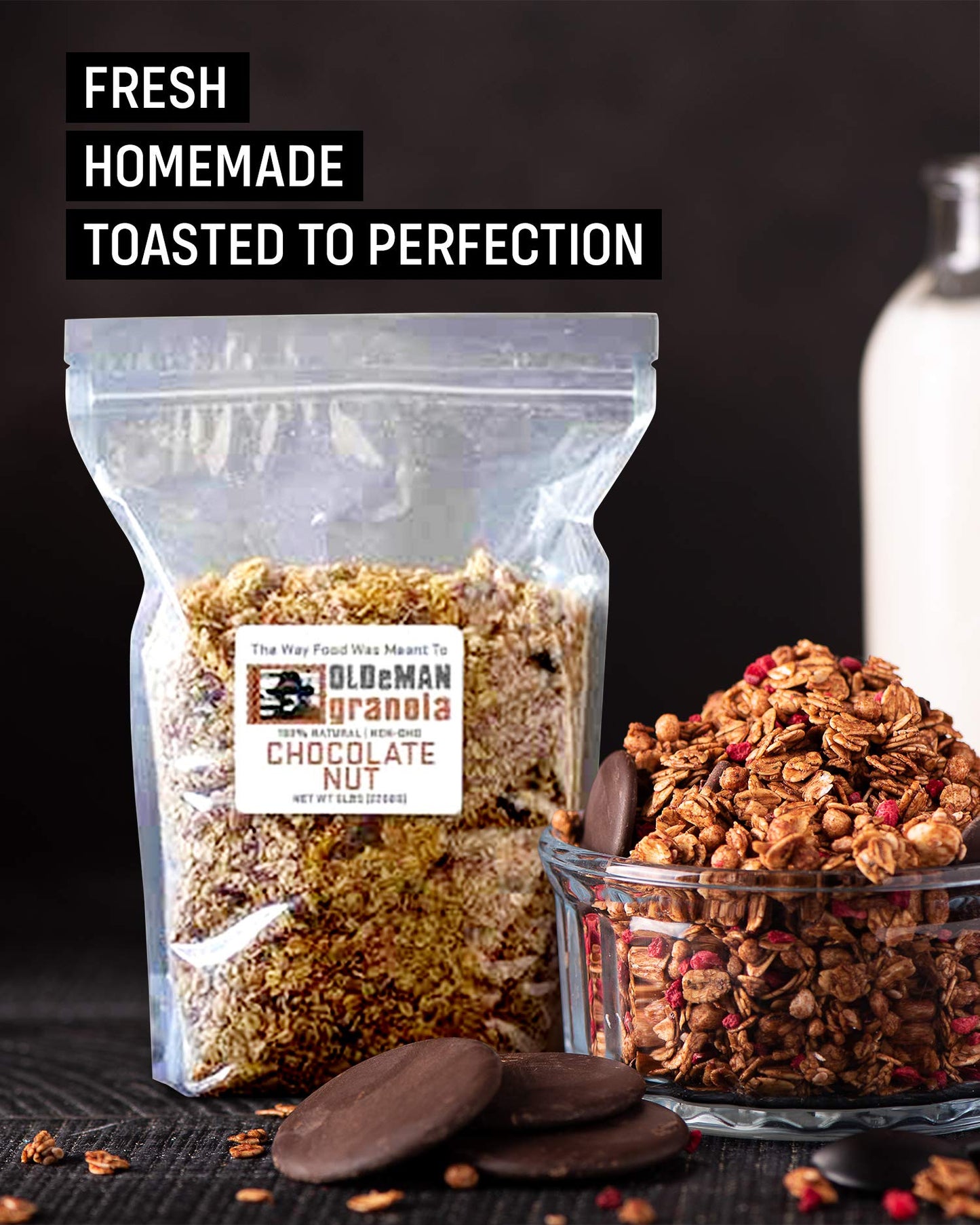 Olde Man Granola Gluten Free Granola - Non-GMO Healthy Granola Cereal - Soft Whole Grain Oats, Butter, Brown Sugar - Handmade in Colorado (Chocolate