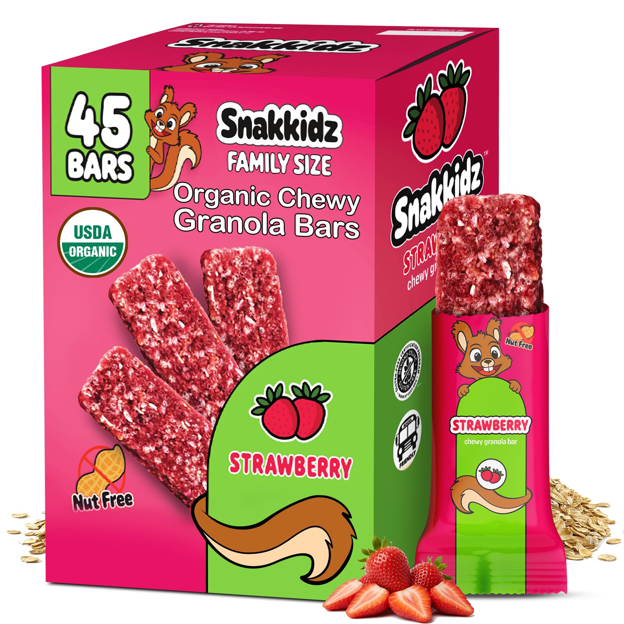Snakkidz Organic Chewy Granola Bars for Kids, Allergen-Free, Nut-Free, Gluten-Free, Low Sugar Snack Bars Made with Avocado Oil, Individually Wrapped