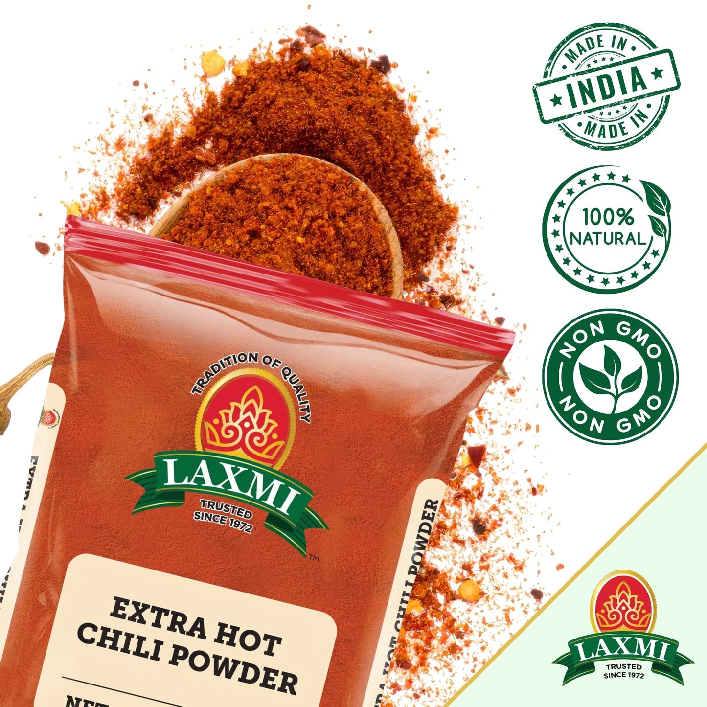 LAXMI Xtra Hot Kashmiri Chili Powder - Authentic Indian Red Chili Seasoning - NON-GMO & Natural - 14 oz Cooking Spice