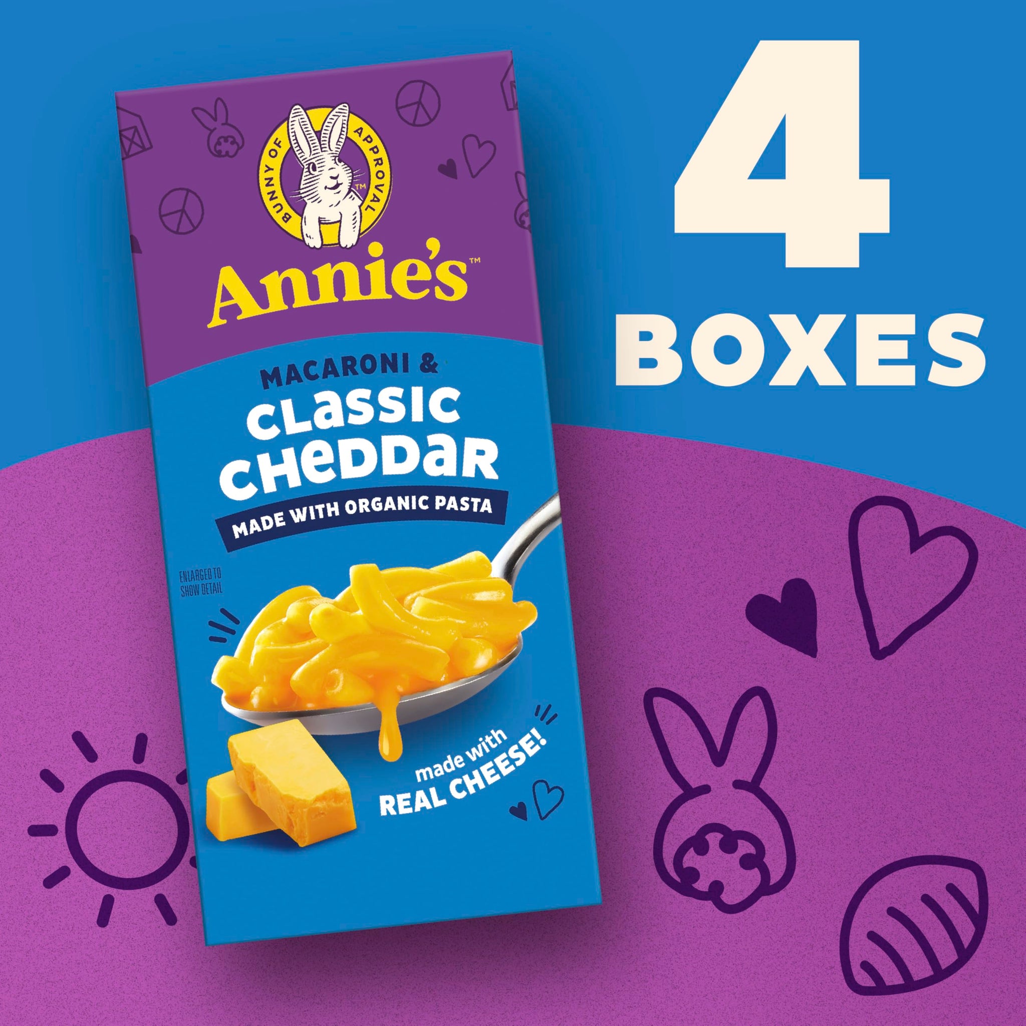 Annie's Macaroni and Classic Cheddar, Made with Organic Pasta and Real Cheese, 4 Ct, 24 oz