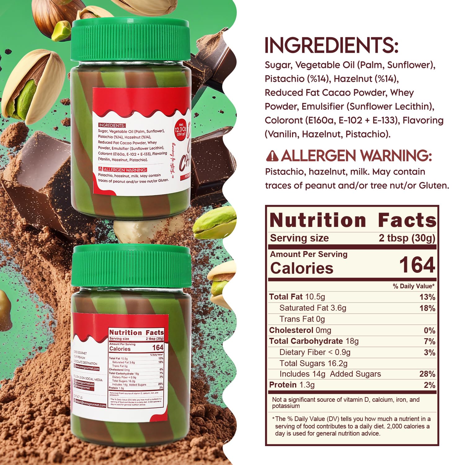 Pistachio Hazelnut Butter Spread for Dubai Chocolate -12.3 oz- Sweet Pistachio and Hazelnet Cream for, Desserts & Baking & Breakfast