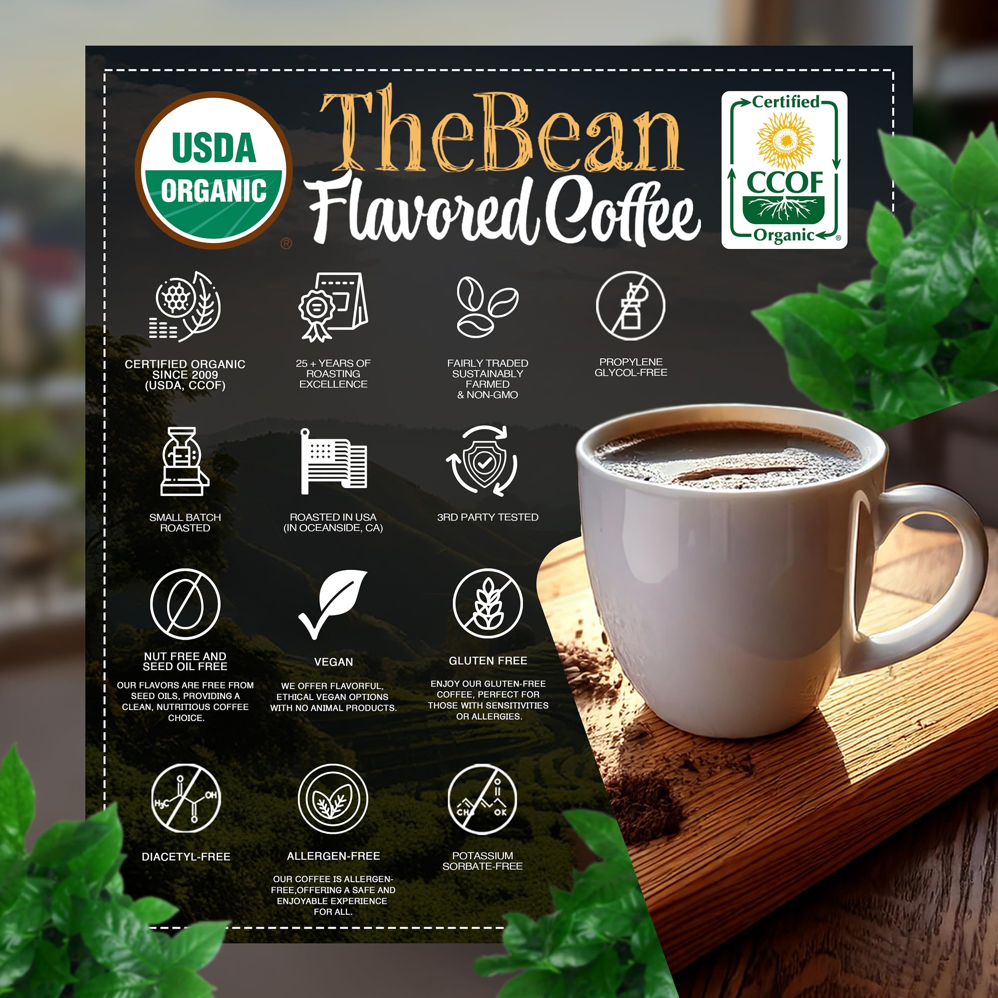 The Bean Organic Coffee Company Water Processed DECAF Caramel, Medium Roast, Ground Coffee, 16-Ounce Bag, Café Molido Tostado Orgánico descafeinado