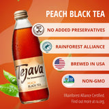 Tejava Peach Black Iced Tea, 4 Pack, 12oz Glass Bottles, Unsweetened, Non-GMO, Kosher, No Sugar or Sweeteners, No calories, No Preservatives, Brewed