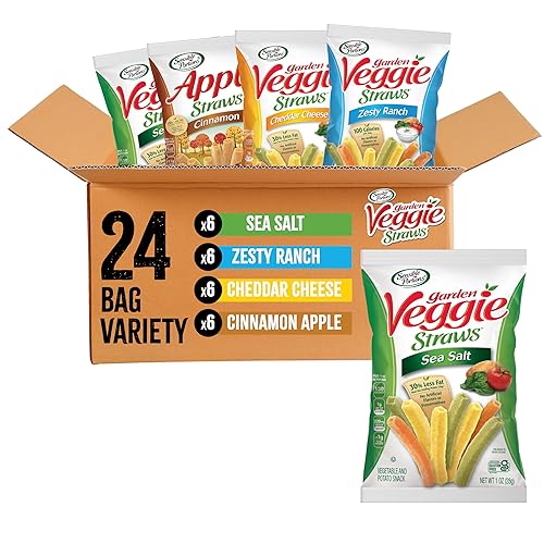 Sensible Portions Veggie Straws - Garden Snacks Variety Pack, Sea Salt, Ranch, Cheddar, Apple Cinnamon, Gluten Free Bulk Snacks, 1 Oz (Pack of 24)