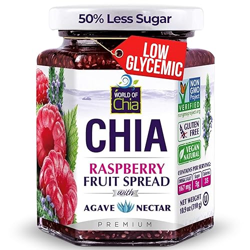 World of Chia Premium Chia Seeds Jam - Raspberry Jams and Preserves - All Natural, Plant Based Chia Jam, Gluten Free, Omega 3, Made in USA, Non GMO