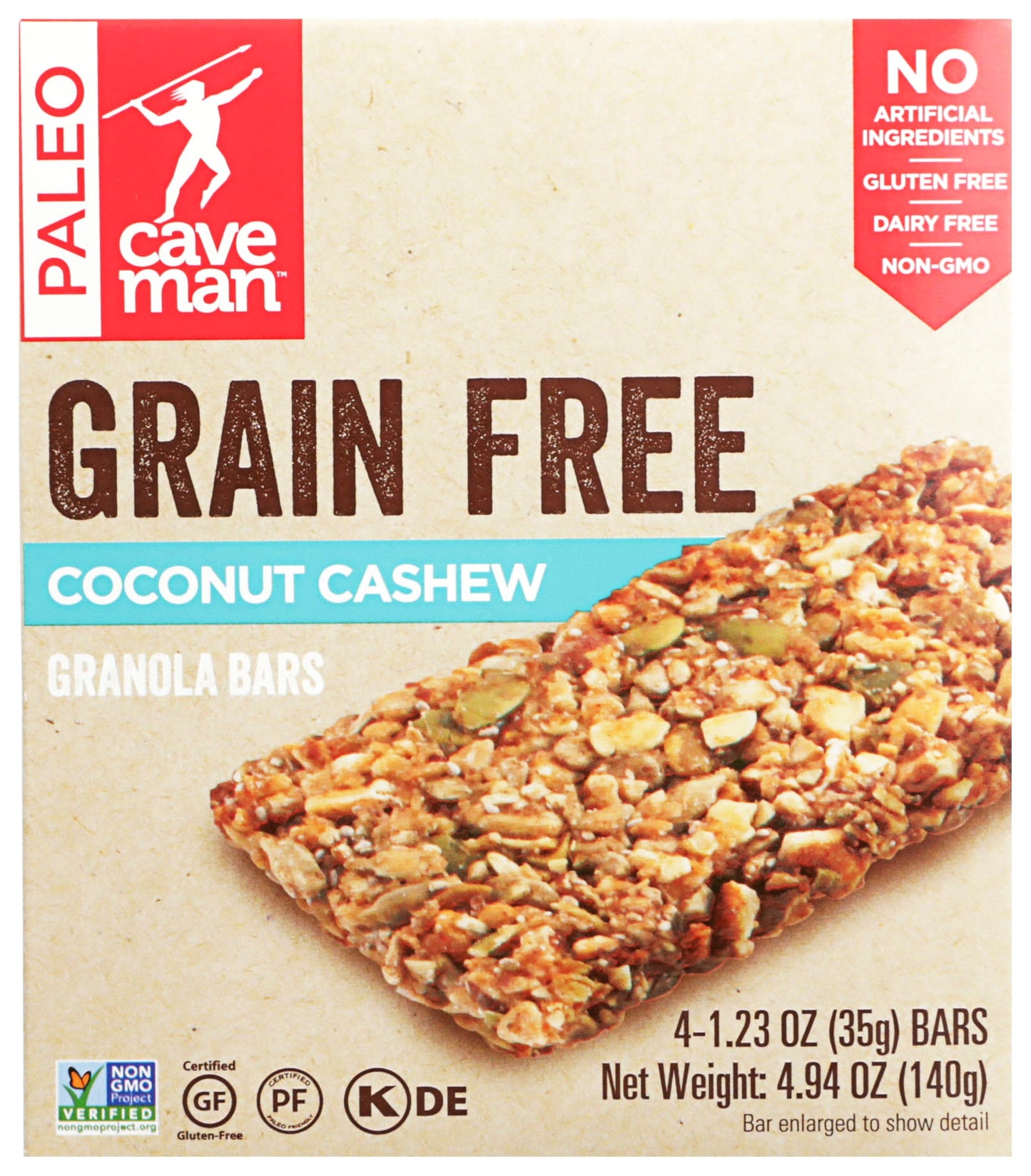 Caveman Bar Coconut Cashew Granola Bars 4 Count, 1.23 OZ