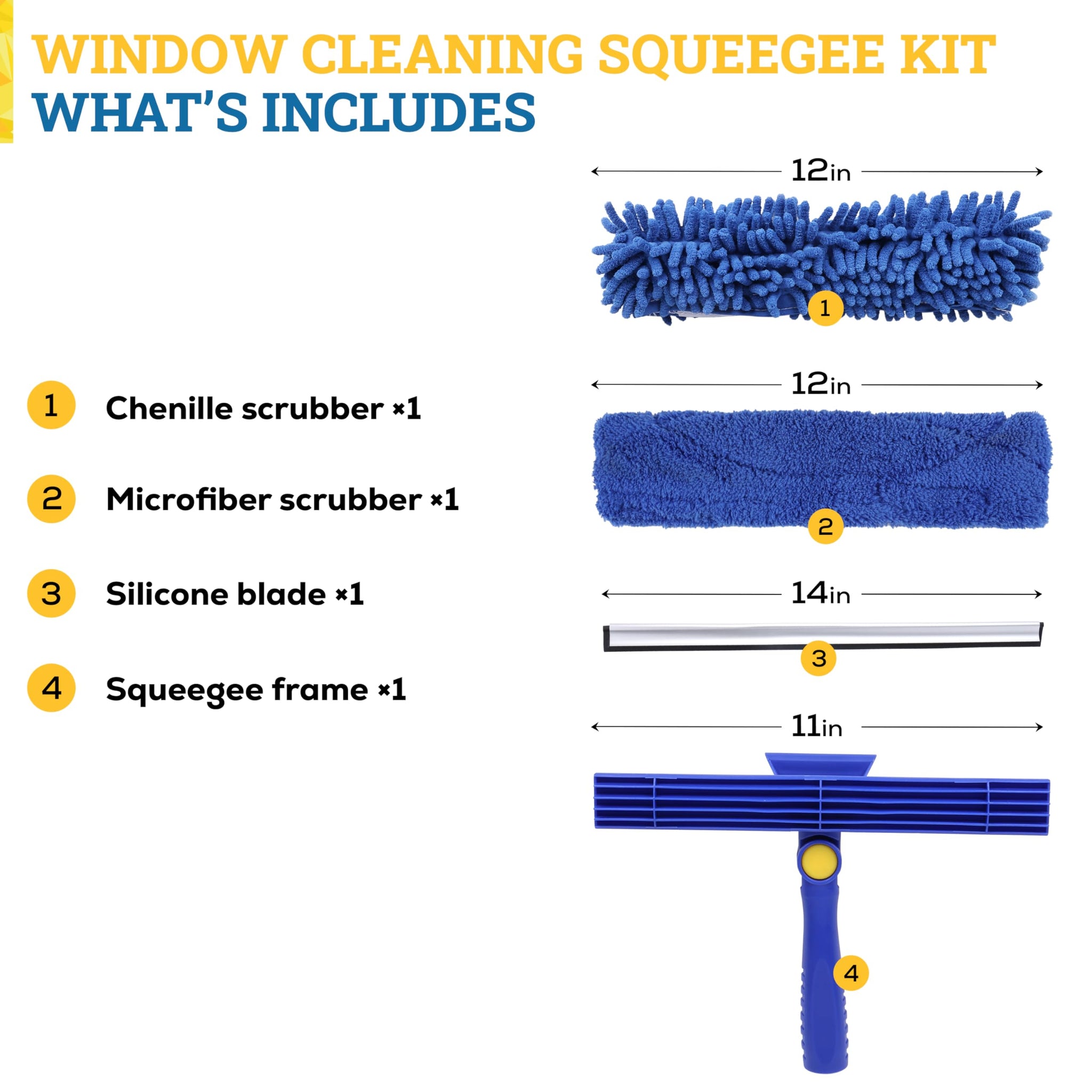 Kleen Handler 2-in-1 Window Squeegee Cleaning Combo, Glass Cleaner Tool for Commercial and Residential Use, 2 Reusable 12” Sleeves and 14” Blade