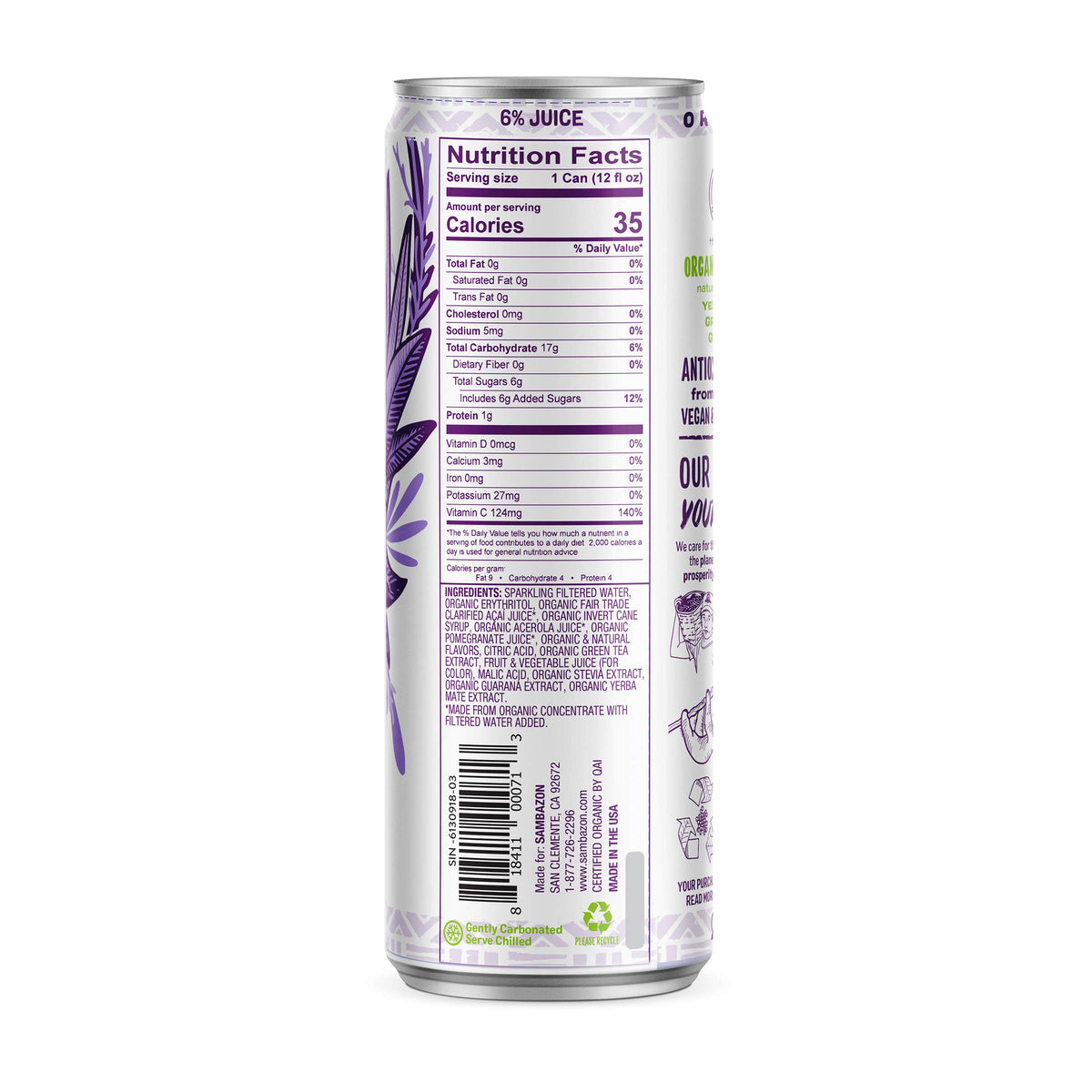 Sambazon Amazon Energy Drink, Low Calorie Acai Berry and Pomegranate, 12 Fl Oz (Pack of 12)