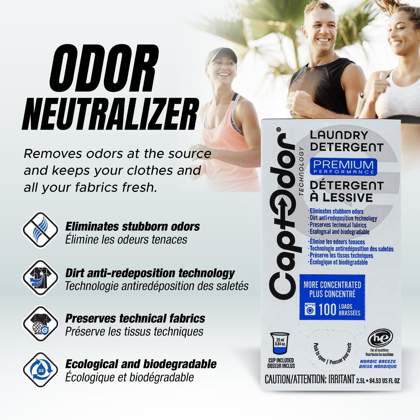 Captodor Premium Laundry Detergent, - Nordic Breeze Scent, Ultra-Concentrated Formula, Eliminates Tough Odors and Dirt, Phosphate-Free, Biodegradable