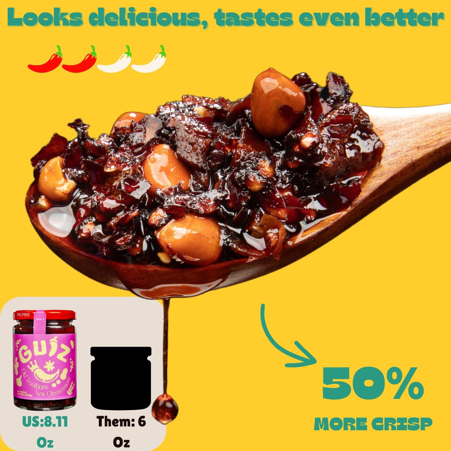 GUIZ Crunch Supreme Extra-Crunchy Guizhou Chili Crisp with Shallots: Boldly Textured, Richly Savory, Perfectly Spiced, Non-GMO, No Preservatives