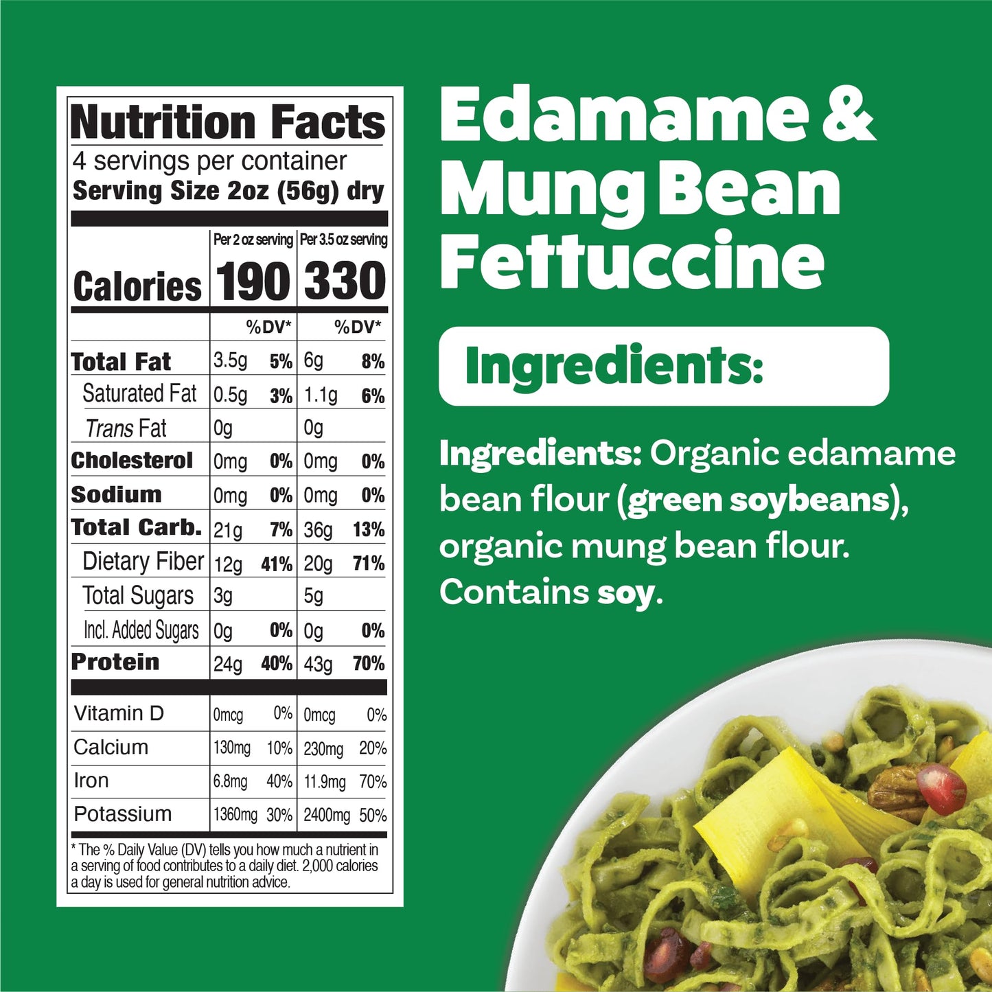 Explore Cuisine Organic Edamame & Mung Bean Fettuccine -Easy-to-Make Pasta - High in Fiber and Plant-Based Protein - Non-GMO, Gluten Free, Vegan, 8 oz