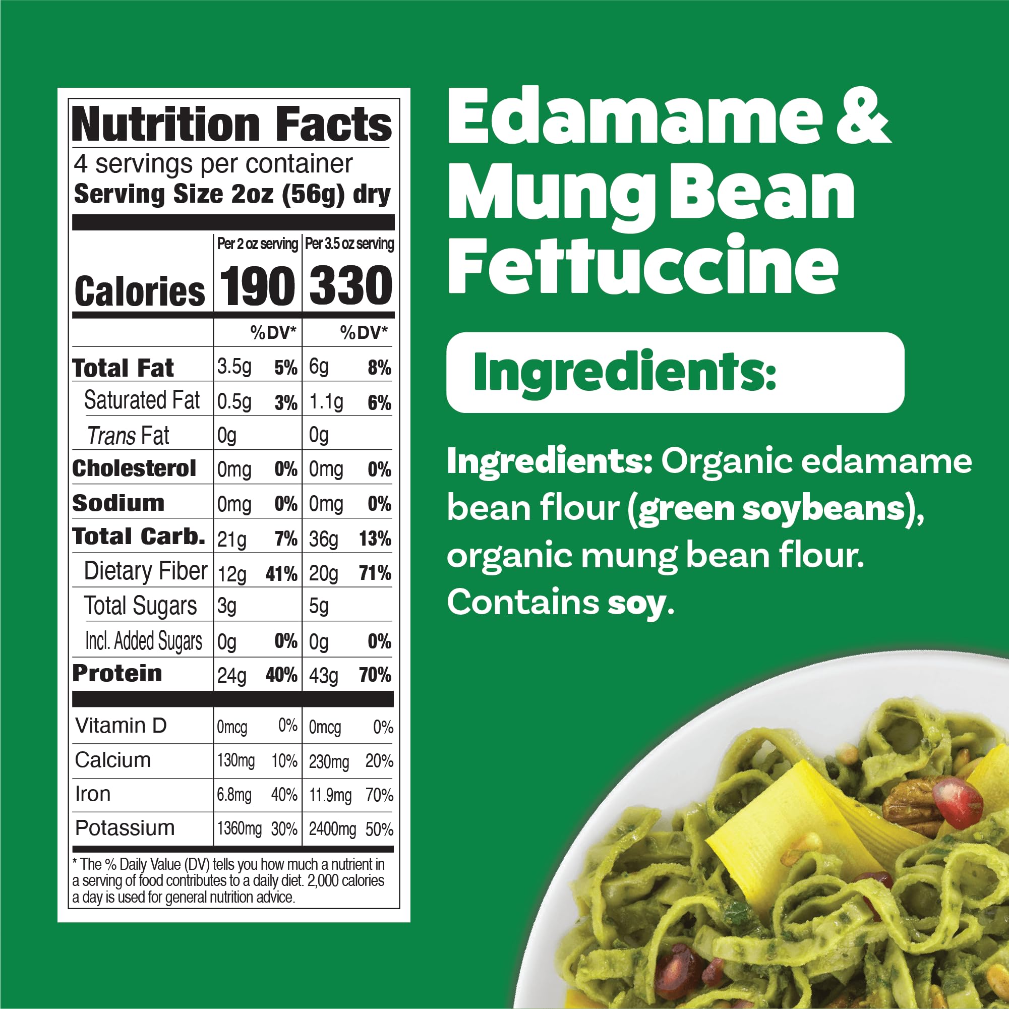 Explore Cuisine Organic Edamame & Mung Bean Fettuccine -Easy-to-Make Pasta - High in Fiber and Plant-Based Protein - Non-GMO, Gluten Free, Vegan, 8 oz