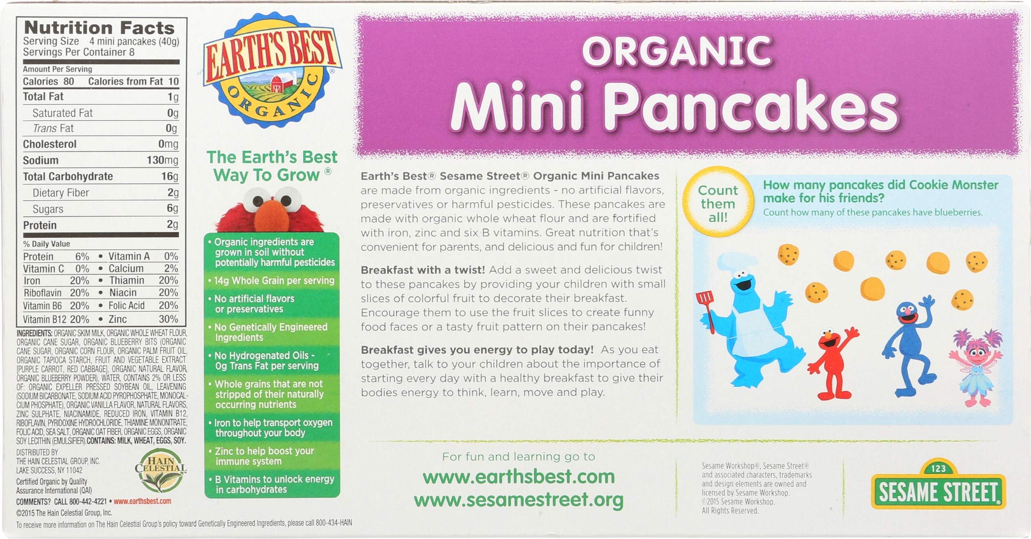 Earth's Best Organic Sesame Street Mini Blueberry Pancakes, 11.3 oz. Box