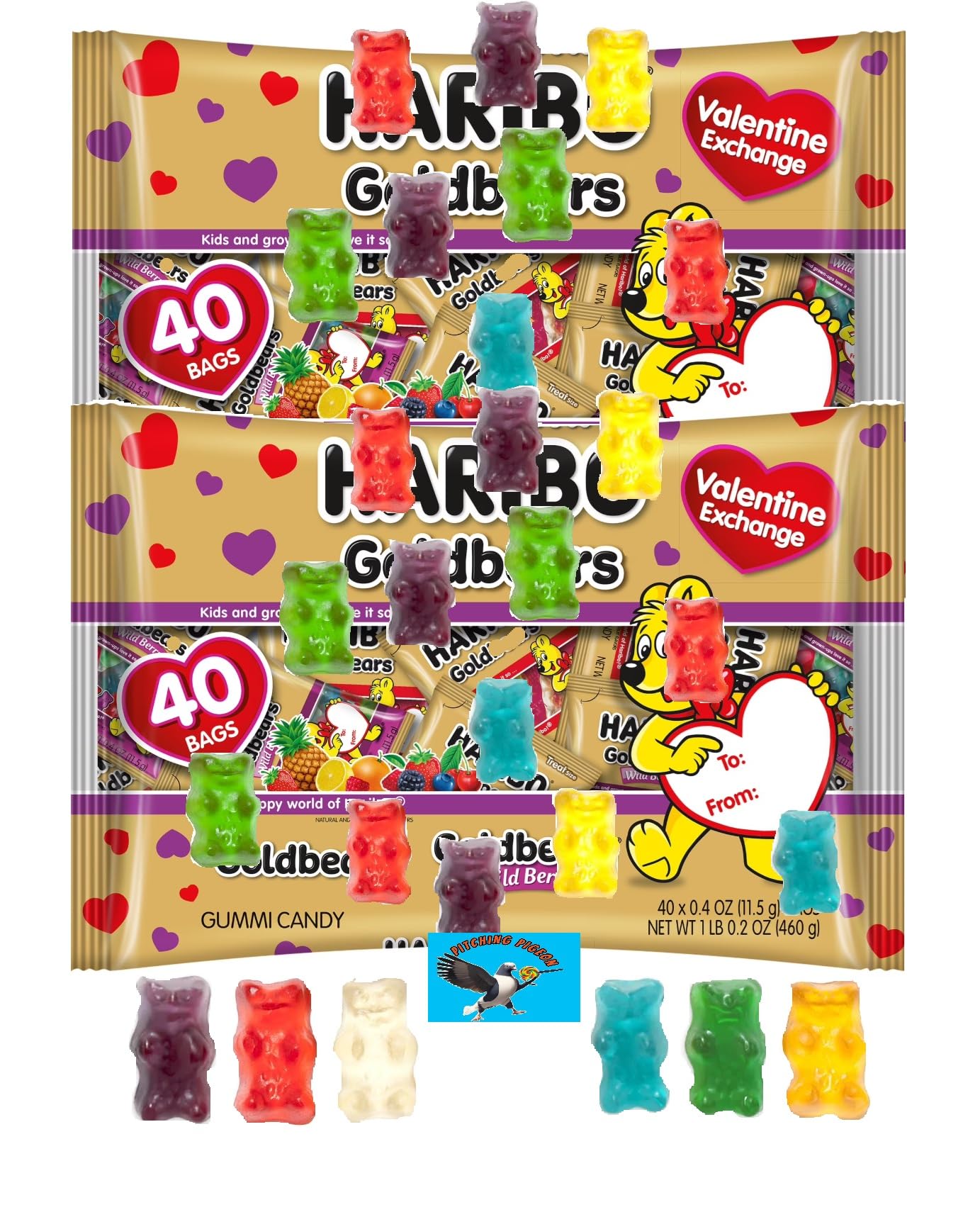 Valentine’s Day Classroom Friendship Exchange Gummy Bear Candy - 80 Mini Pouches with TO/FROM Labels, 32.4oz Total