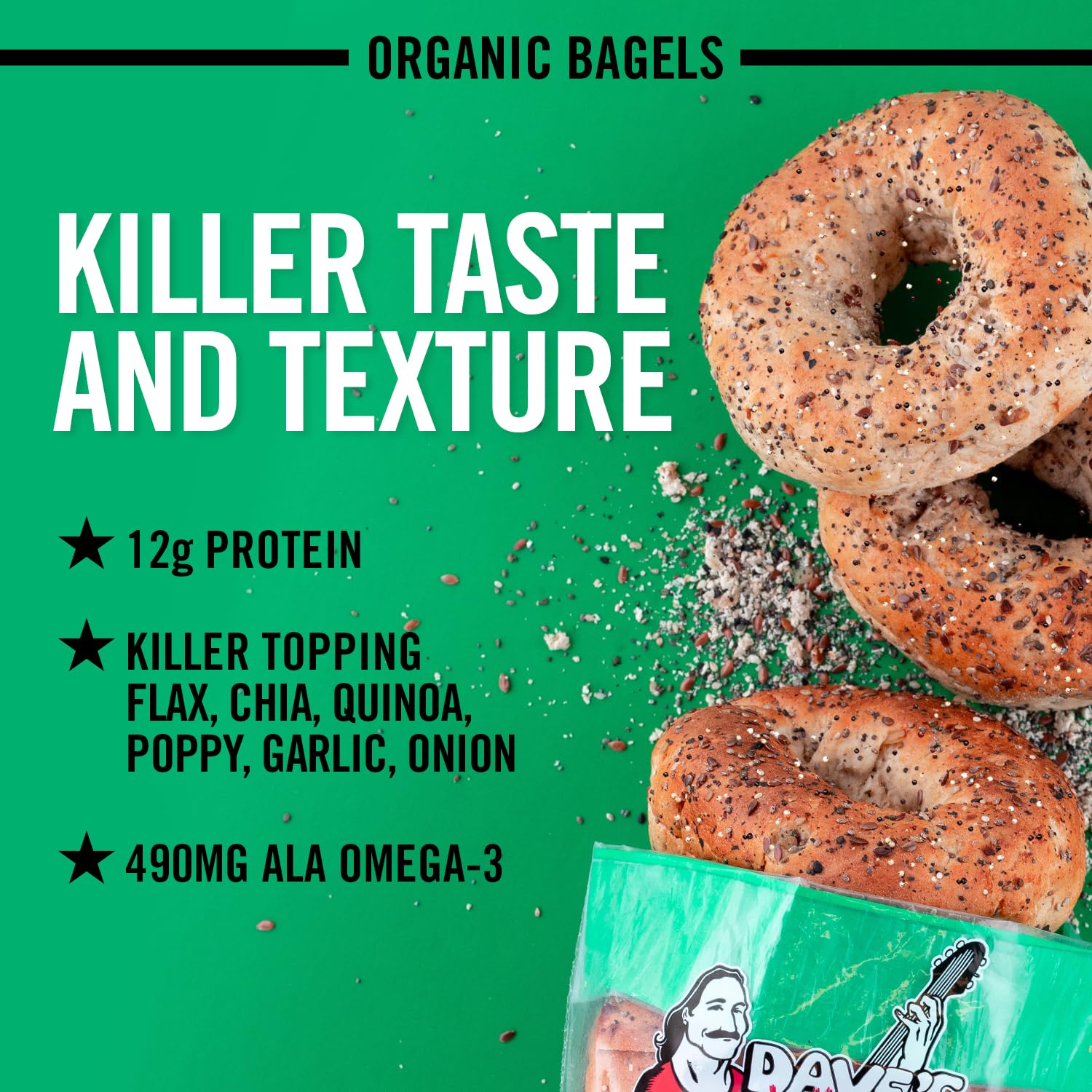 Dave's Killer Bread Epic Everything Bagels, Organic Bagels, 26g Whole Grains per Bagel, 5 Count