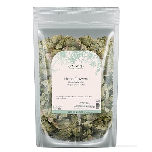 Starwest Botanicals Dried Hops Flowers Whole - Herb for Hot Water & Tea, Use in Herbal Blends, Natural Pine & Citrus Notes, Certified Kosher - 4 oz