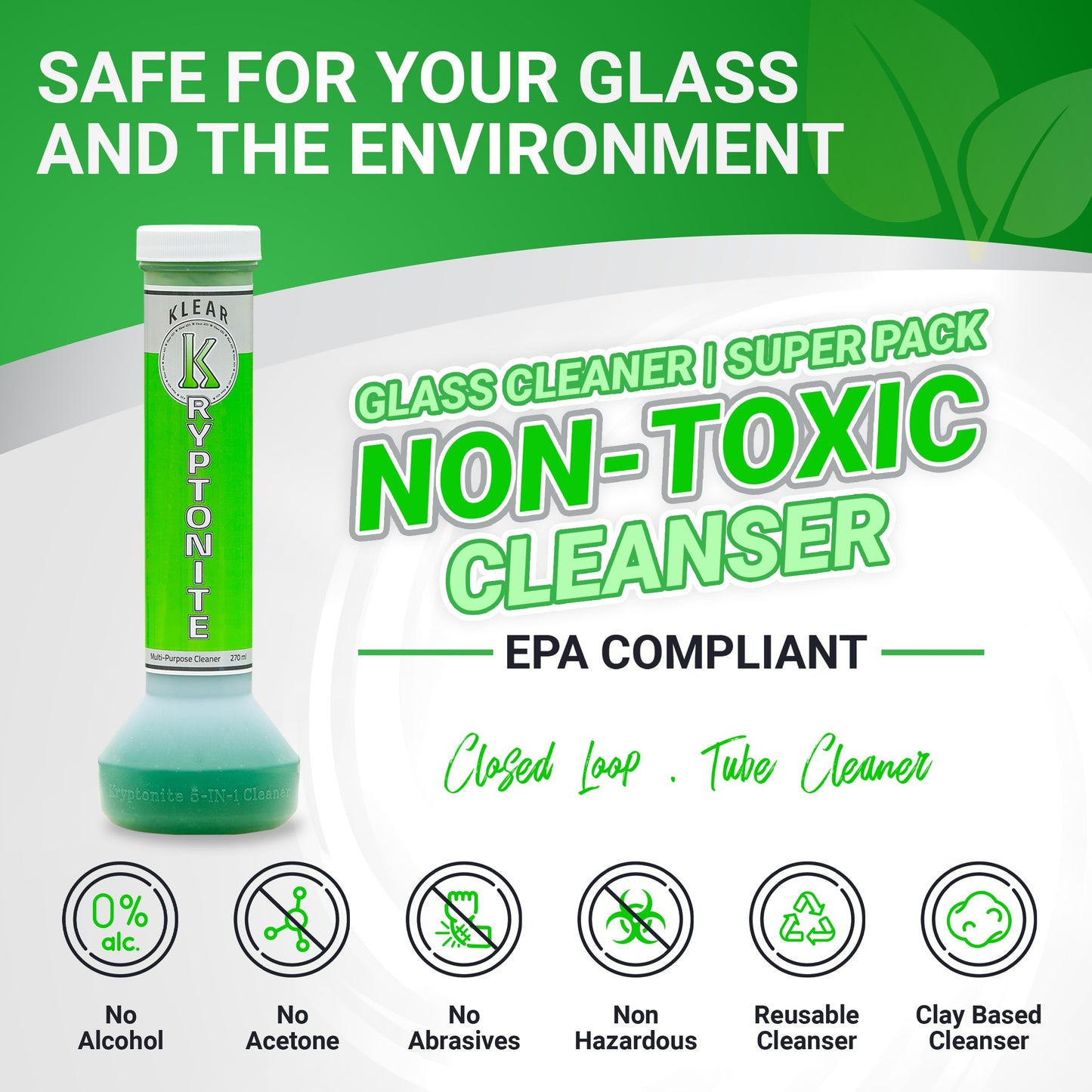 KLEAR Kryptonite Multipurpose Glass Cleaner |Powerful Cleaning 5-1 Combo | Glass Friendly & Alcohol-Free Glass Cleaner| Coat, Relax, Rinse| 9 oz (Pack