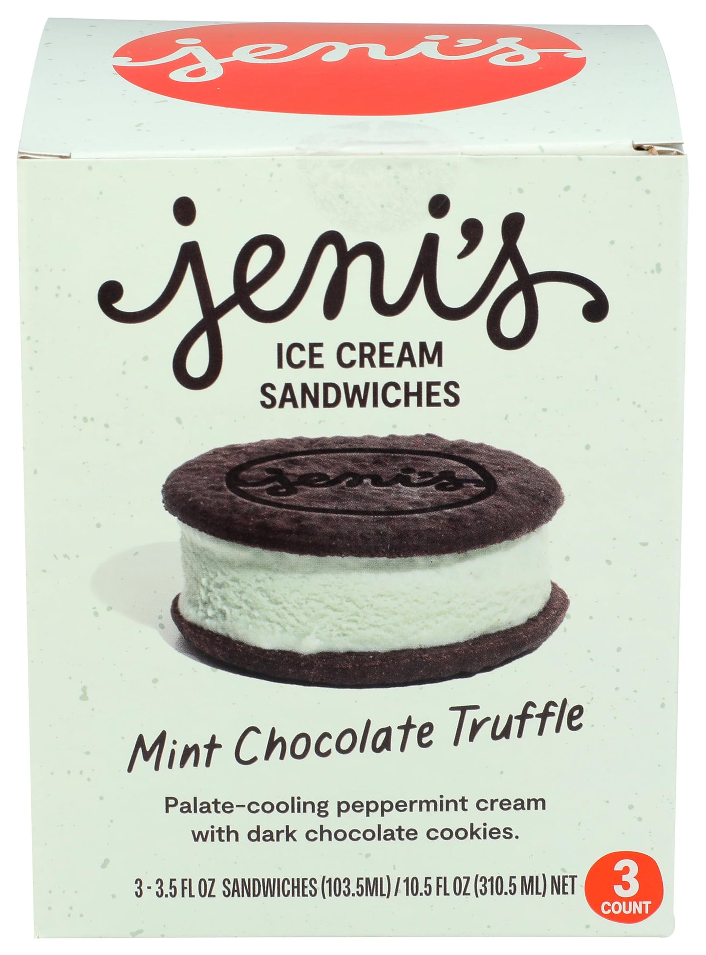 Jenis Splendid Ice Creams Mint Chocolate Truffle Frozen Dessert Sandwich 3 Count, 10.5 FZ