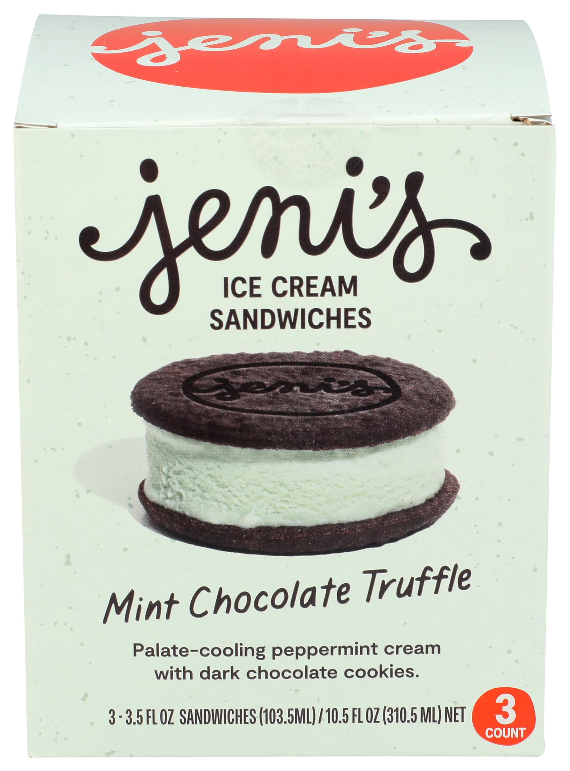 Jenis Splendid Ice Creams Mint Chocolate Truffle Frozen Dessert Sandwich 3 Count, 10.5 FZ
