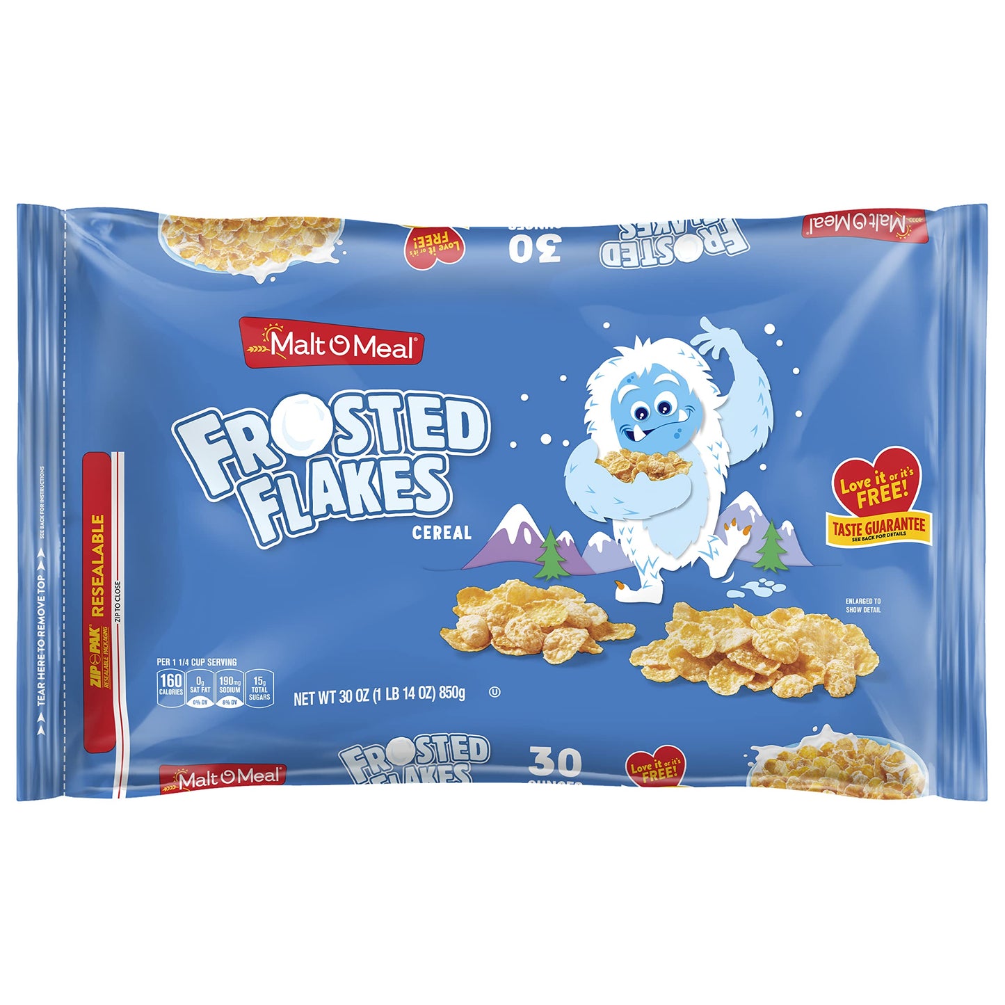 Malt-O-Meal Frosted Flakes Breakfast Cereal, Family Size, 30 oz Resealable Bag