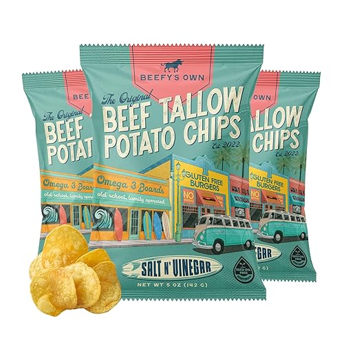Beefy’s Own Beef Tallow Potato Chips - Kettle Chips Made Without Seed Oils, Gluten Free, Crispy, and Thick Cut - Old-Fashioned Small Batch Fried in