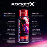 RocketX Energy Shot, Zero Calorie and Zero Sugar Energy Drink, with Natural Caffeine and B-Vitamins, Midnight Berry Flavor, 3 fl oz, Pack of 12