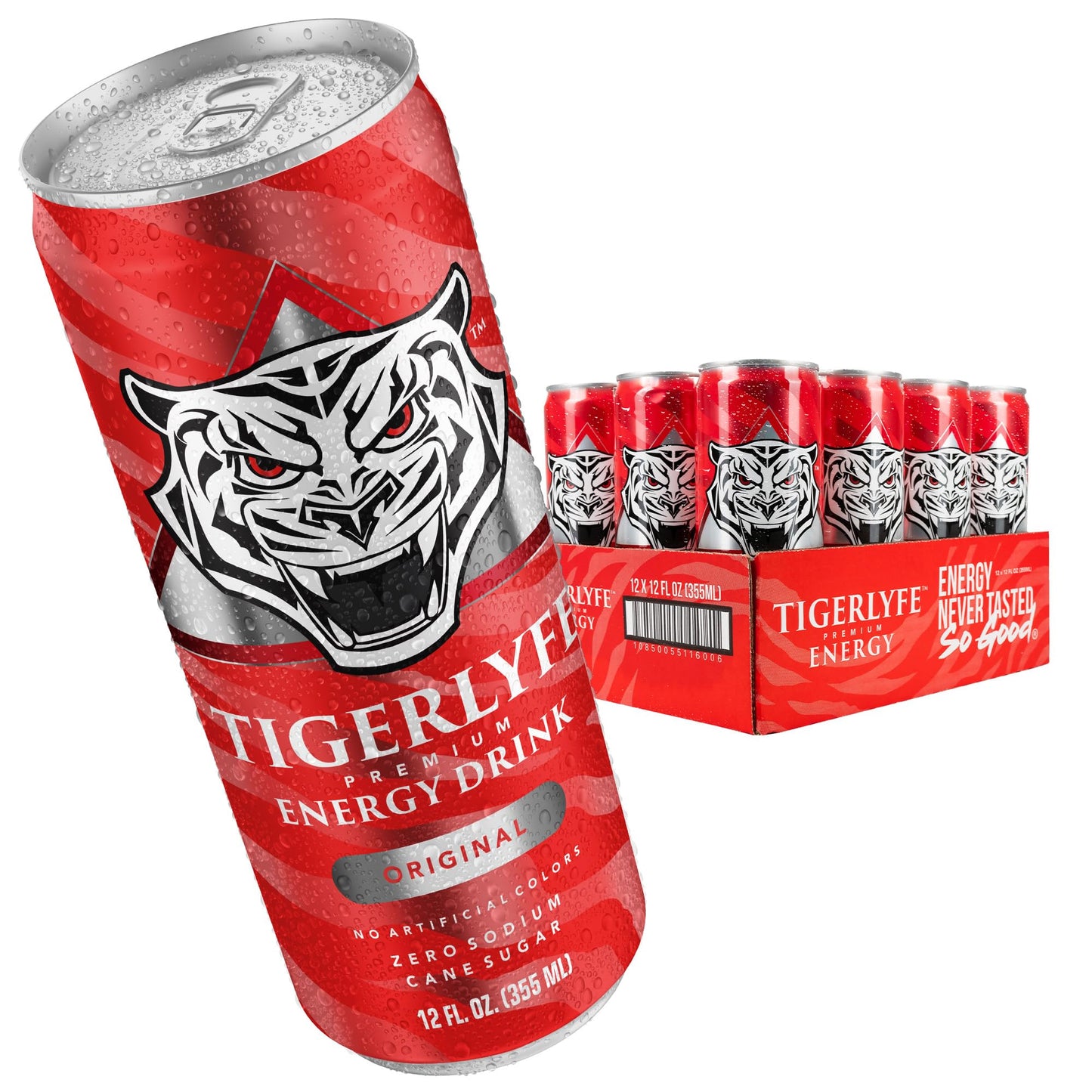 TIGERLYFE Energy Drink 12 Pack, 12oz Slim Cans, Energy Drinks Bulk with 24g Cane Sugar, 110 Calories Energy Drink for Energy & Focus, Zero Calorie