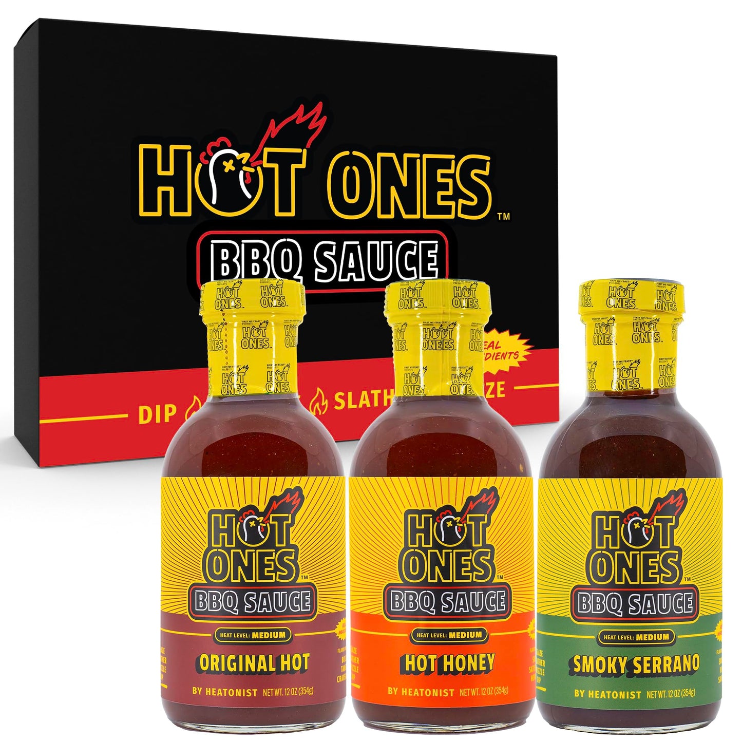 Hot Ones BBQ Sauce Trio - Variety Pack - Gift Set - Original, Hot Honey, Smoked Serrano