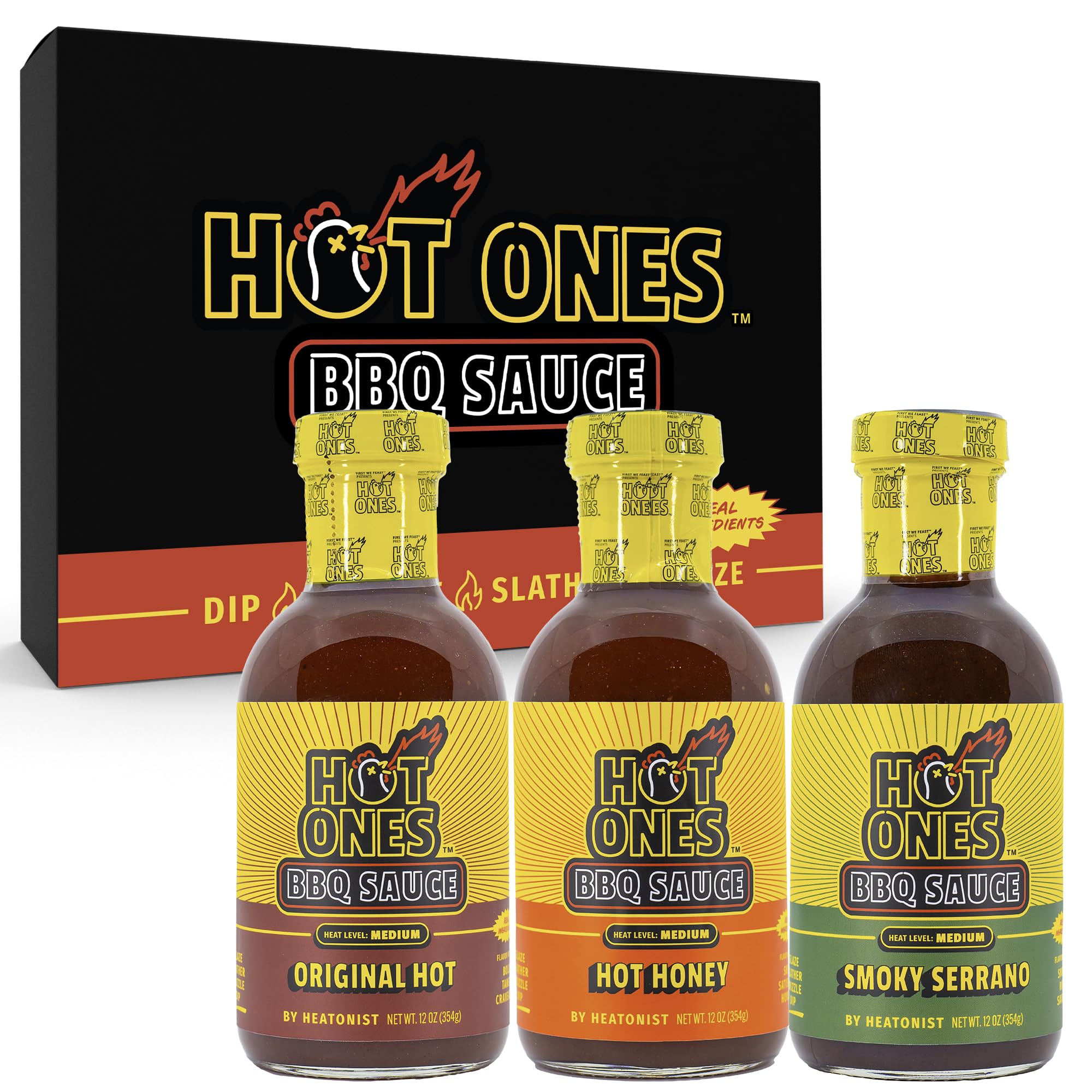 Hot Ones BBQ Sauce Trio - Variety Pack - Gift Set - Original, Hot Honey, Smoked Serrano