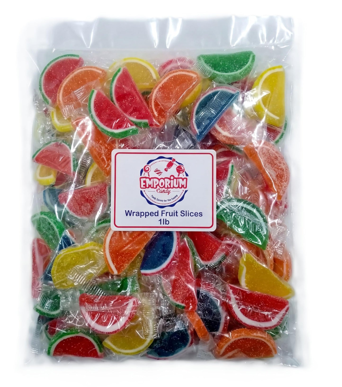 Fruit Slices Candy 1 lb Bulk Bag - Orange Lime Watermelon Cherry Blue Raspberry Lemon Sugar Coated Jelly Wedges, Soft Chewy Treats, Individually