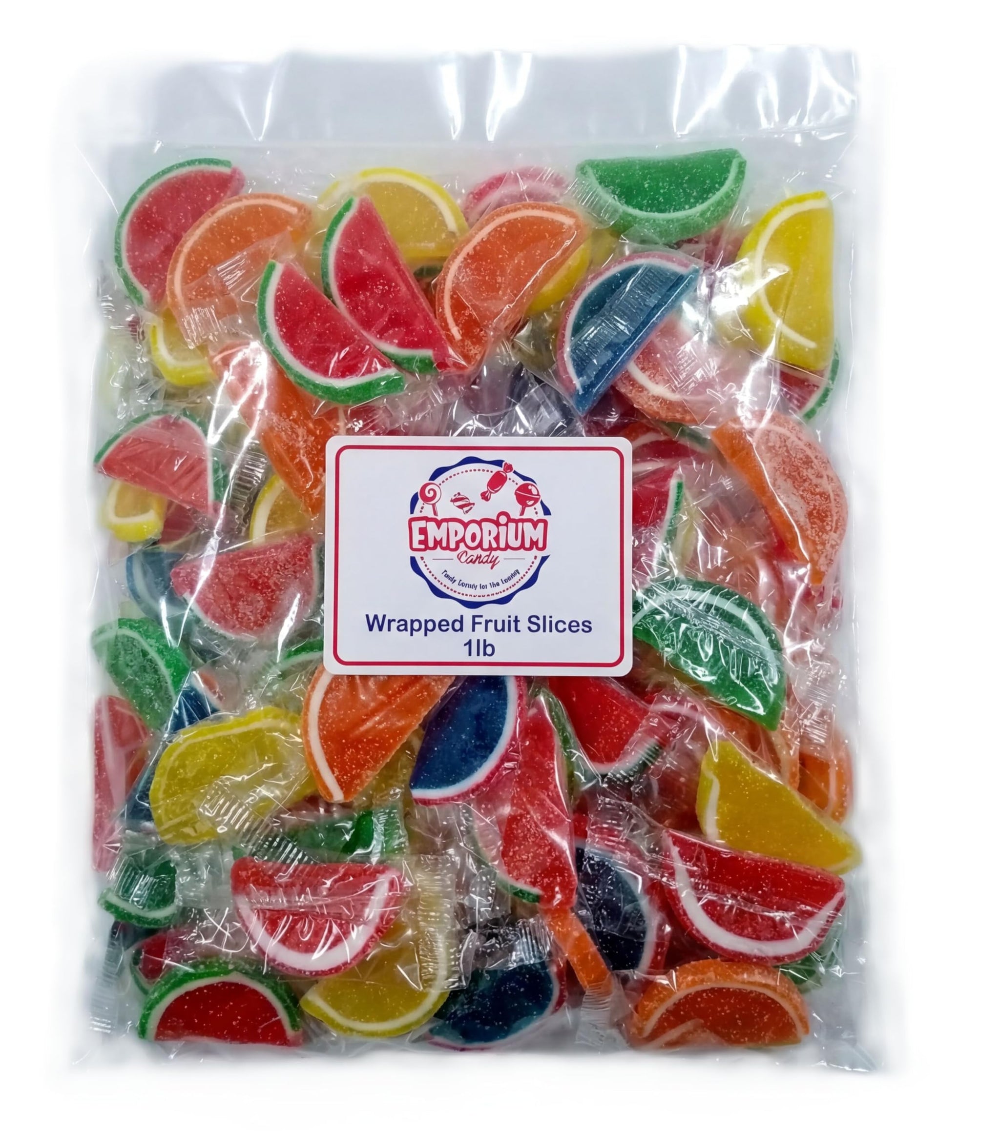 Fruit Slices Candy 1 lb Bulk Bag - Orange Lime Watermelon Cherry Blue Raspberry Lemon Sugar Coated Jelly Wedges, Soft Chewy Treats, Individually