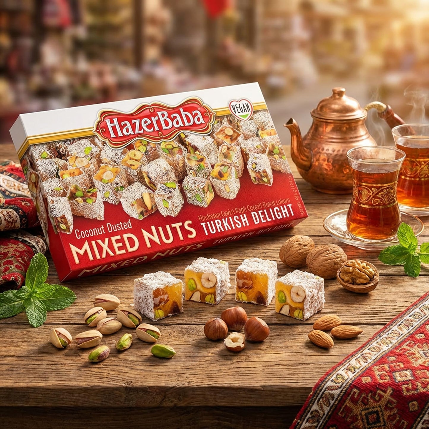 Hazer Baba Turkish Delight with Mixed Nuts, 16-Ounce Boxes (Pack of 4)