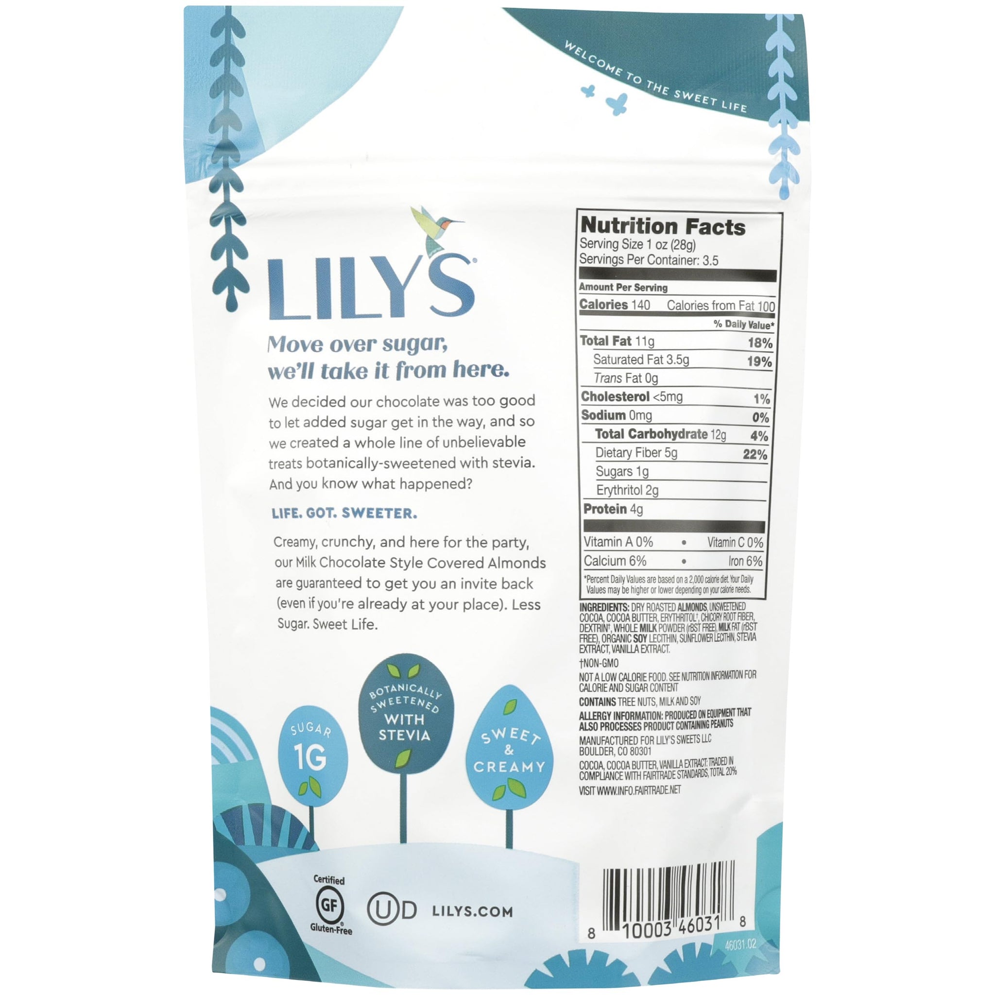 Lily's Sweets, Milk Chocolate Style Covered Almonds, 3.5 Ounce