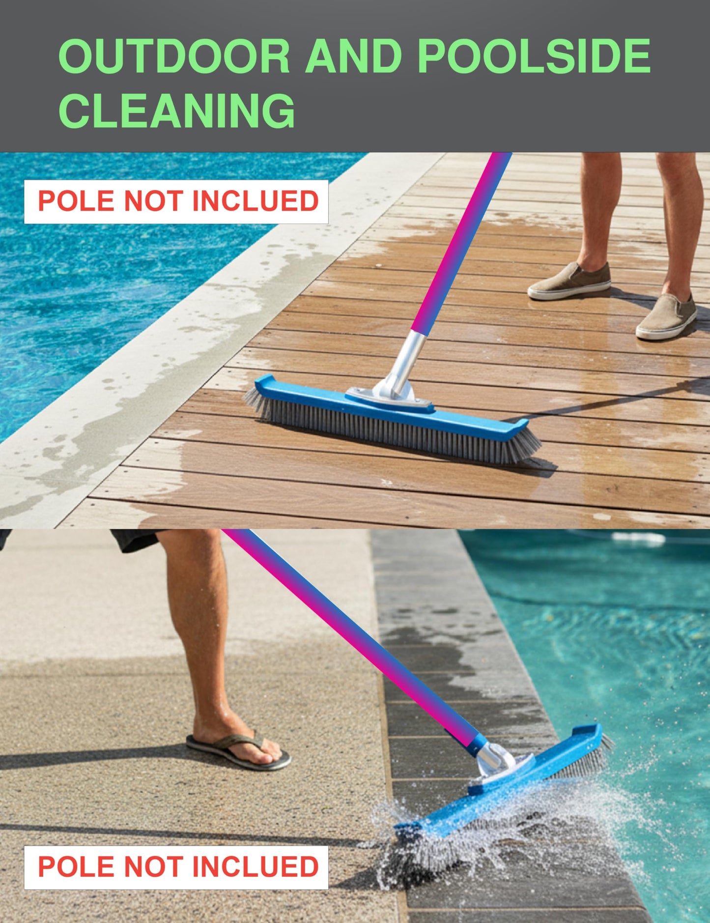 KEMANO Heavy Duty Deck/Pool Scrub Brush - Industrial-Grade Silicon Carbide Bristles & Reinforced Frame for Patio, Wood Decking, Concrete & Poolside
