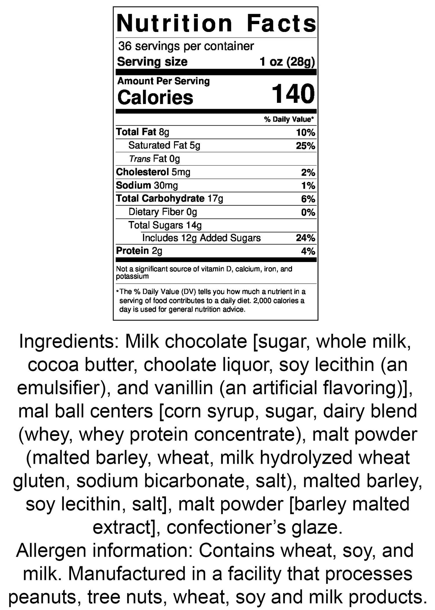 Premium Chocolate Candy (Triple Dipped Malted Milk Balls- 1-36 Ounce Bag)