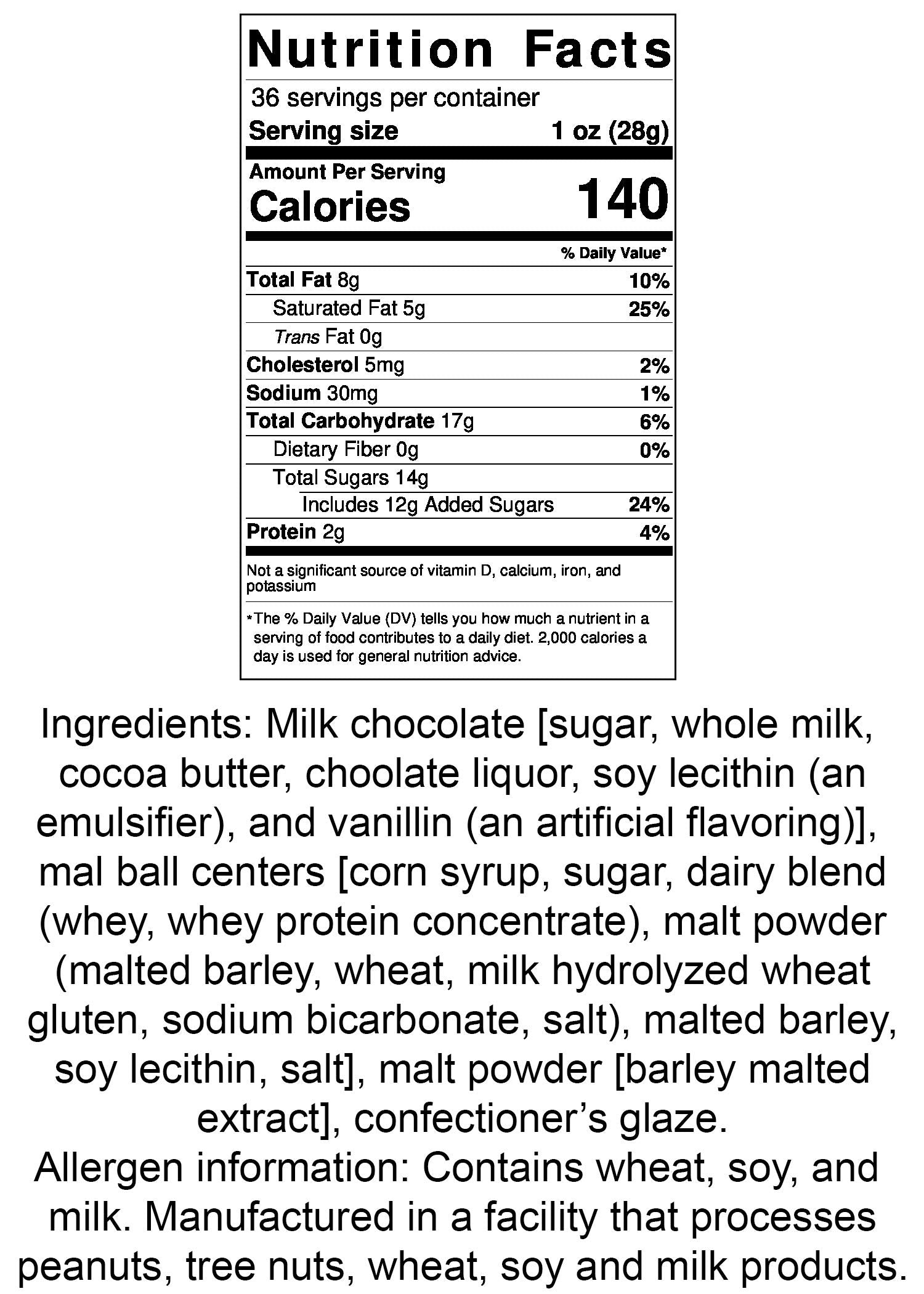 Premium Chocolate Candy (Triple Dipped Malted Milk Balls- 1-36 Ounce Bag)
