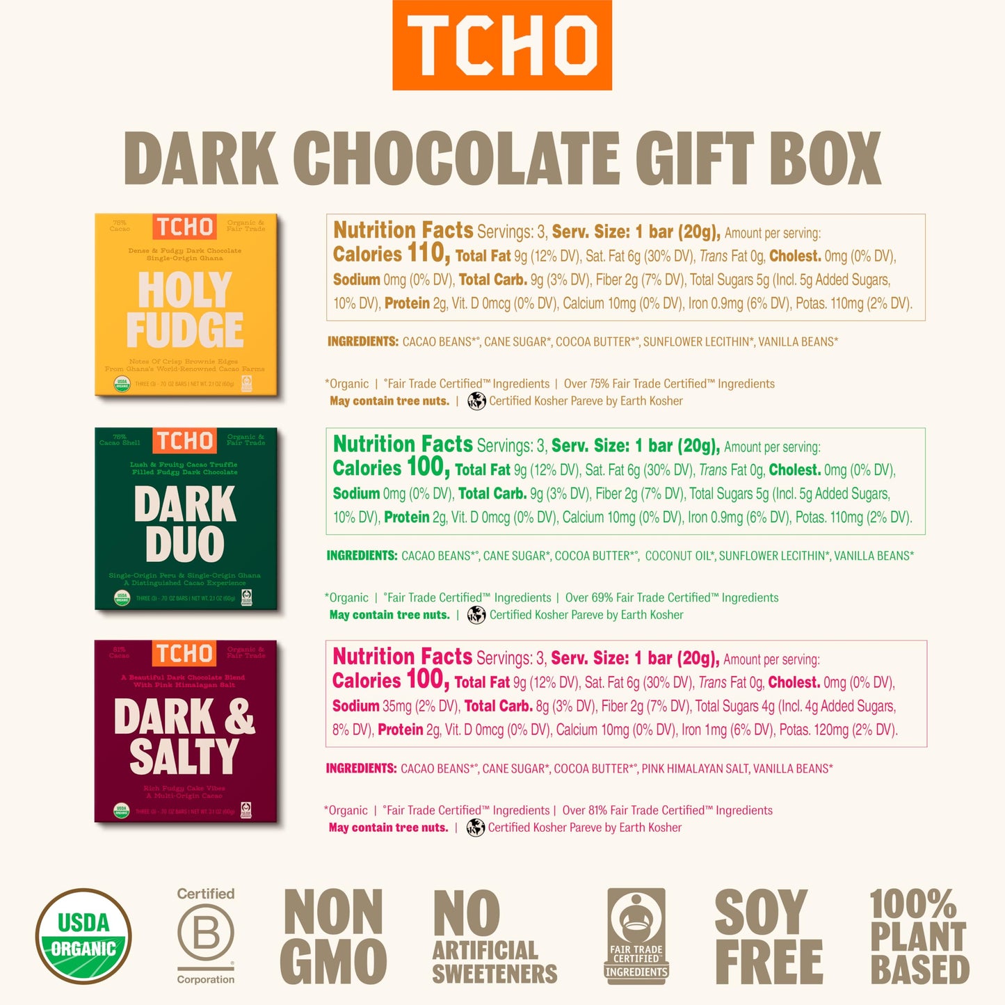 TCHO Dark Chocolate Gift Box | Plant Based, Organic & Fair Trade Dark Chocolate Bars | Non GMO, Non-Dairy, Vegan, Soy Free | Perfect for Gifting | 6