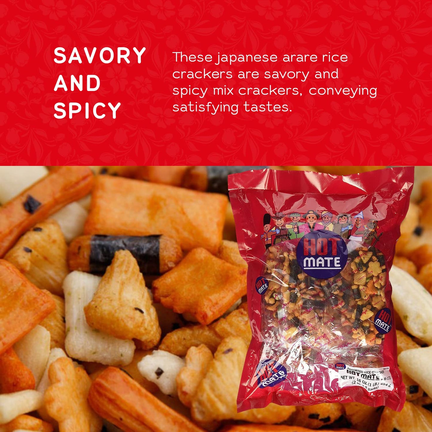Shirakiku Hot Mate Japanese Rice Cracker | Oriental Asian Arare Rice Crackers with Glutinous Rice, Wasabi Green Peas, and Soy Sauce | Mixed Flavor, 16